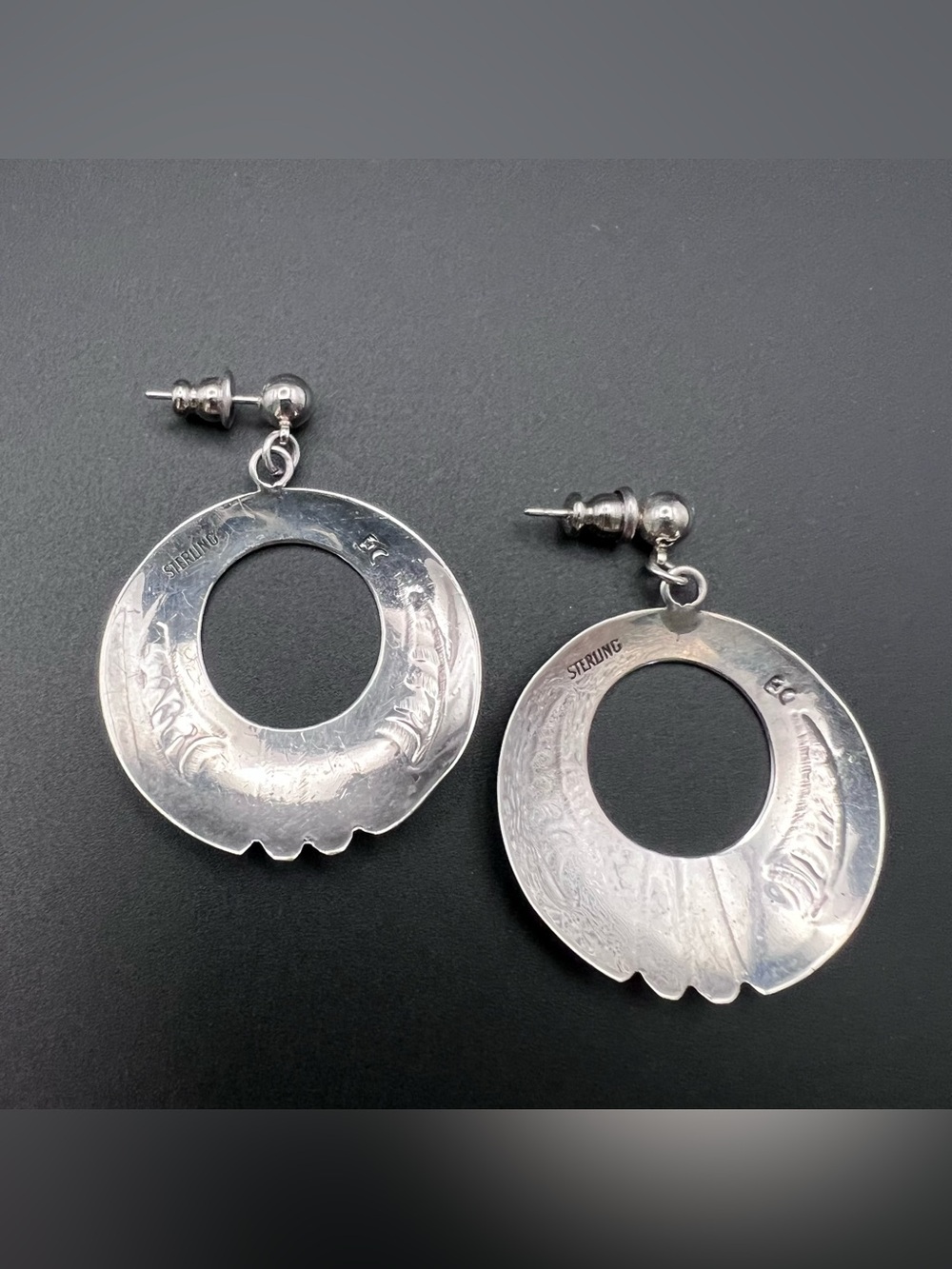 Native American Sterling Silver Hoops - Picture 3 of 6